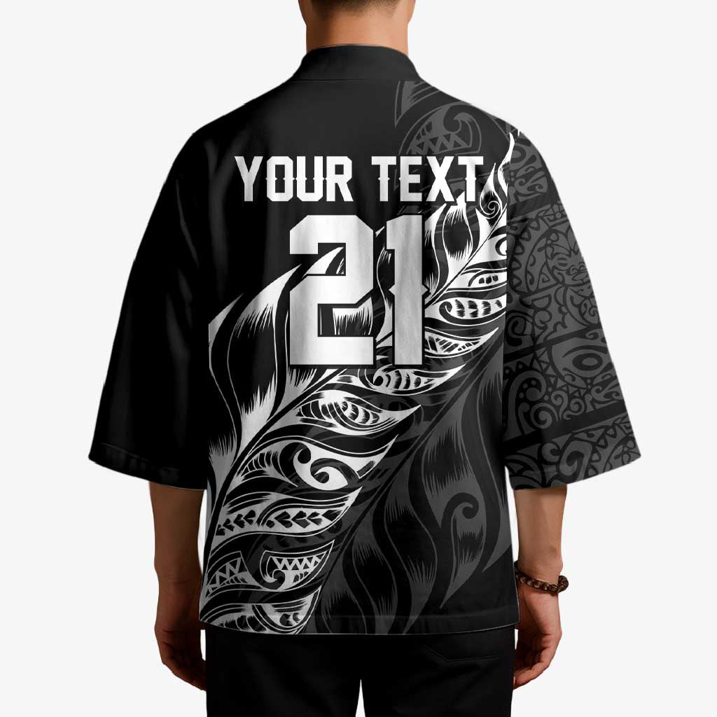 New Zealand Lawn Bowls Custom Kimono Black Maori Warrior Tribal Silver Fern - Polynesian Pride