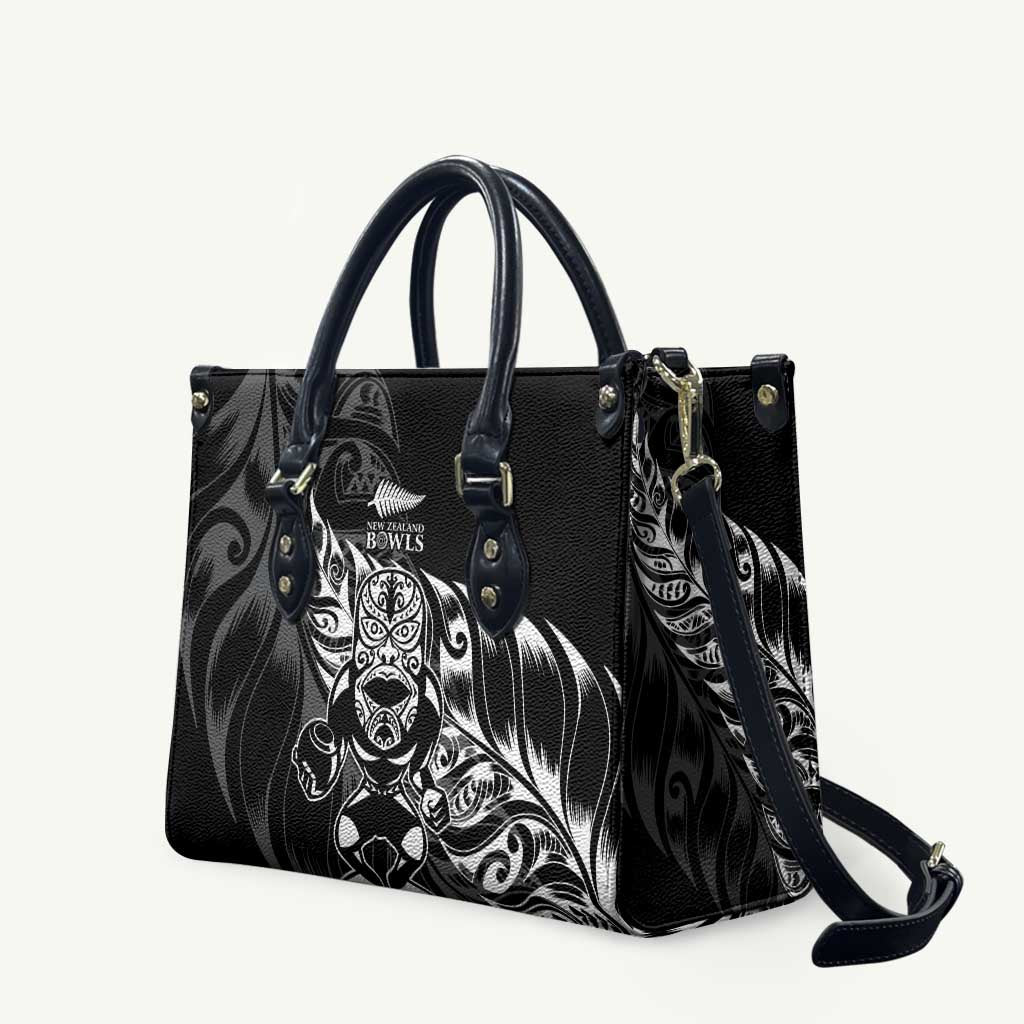New Zealand Lawn Bowls Leather Bag Black Maori Warrior Tribal Silver Fern - Polynesian Pride