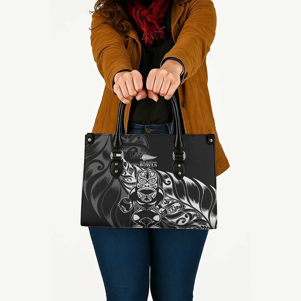 New Zealand Lawn Bowls Leather Bag Black Maori Warrior Tribal Silver Fern - Polynesian Pride