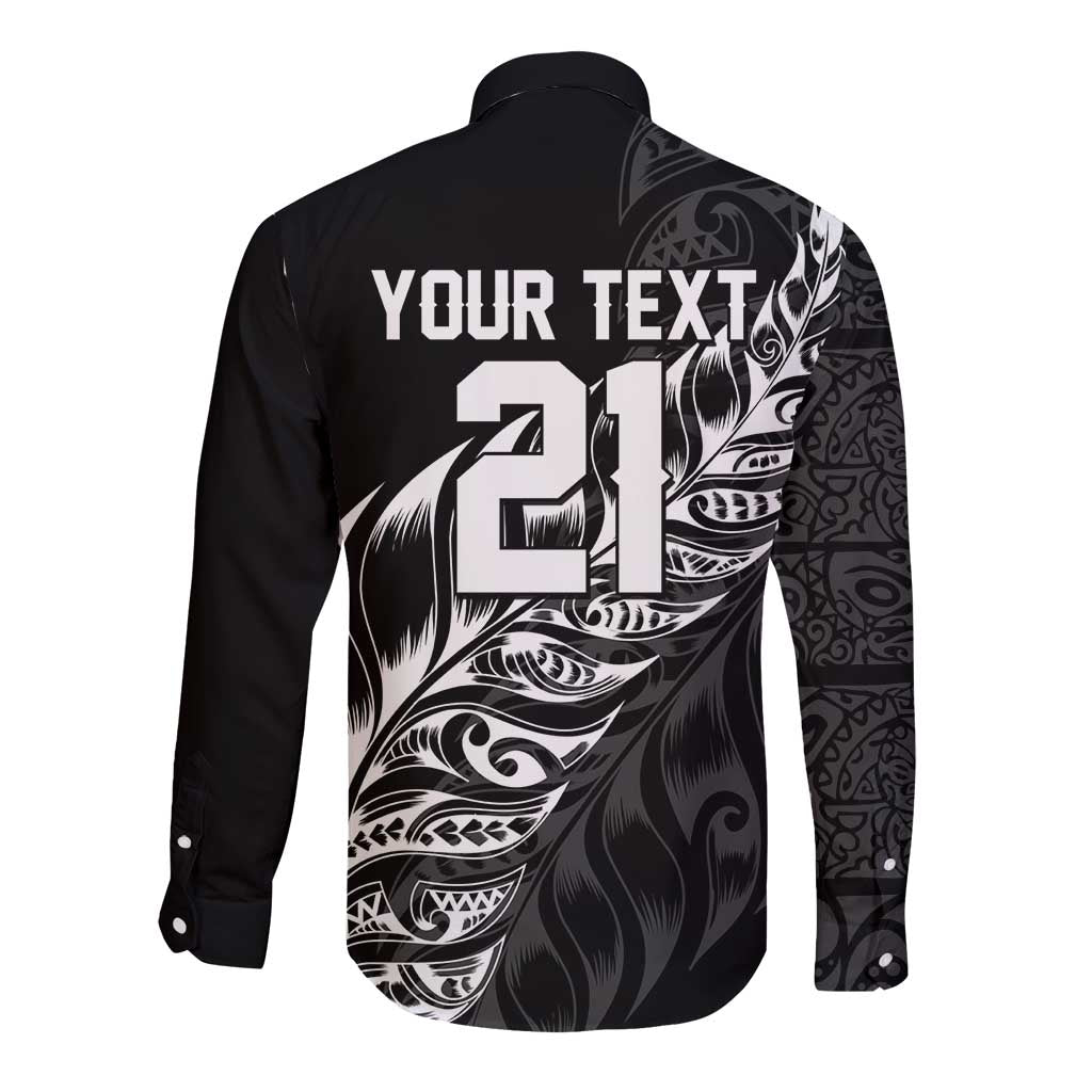 New Zealand Lawn Bowls Custom Long Sleeve Button Shirt Black Maori Warrior Tribal Silver Fern - Polynesian Pride
