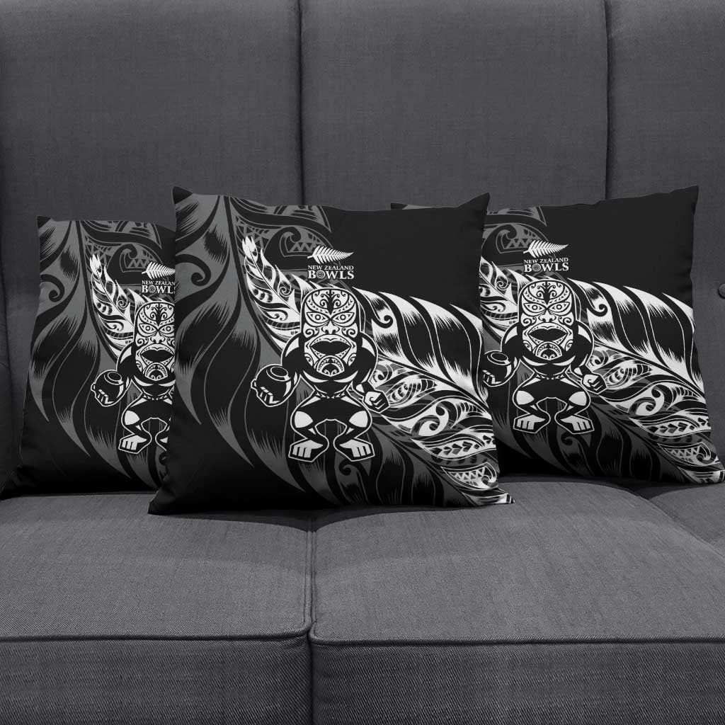 New Zealand Lawn Bowls Pillow Cover Black Maori Warrior Tribal Silver Fern - Polynesian Pride
