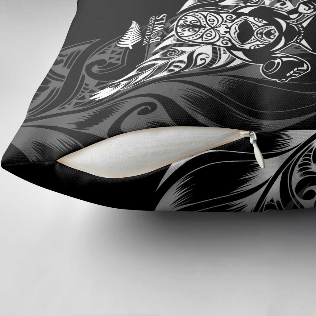New Zealand Lawn Bowls Pillow Cover Black Maori Warrior Tribal Silver Fern - Polynesian Pride