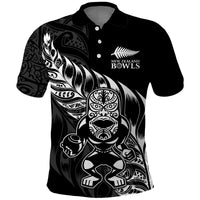 New Zealand Lawn Bowls Custom Polo Shirt Black Maori Warrior Tribal Silver Fern - Polynesian Pride