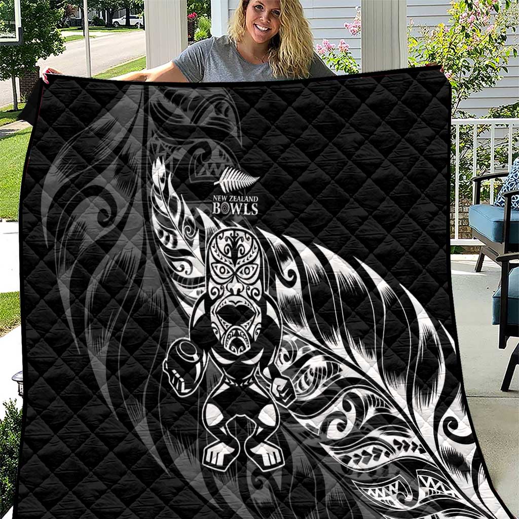 New Zealand Lawn Bowls Quilt Black Maori Warrior Tribal Silver Fern - Polynesian Pride