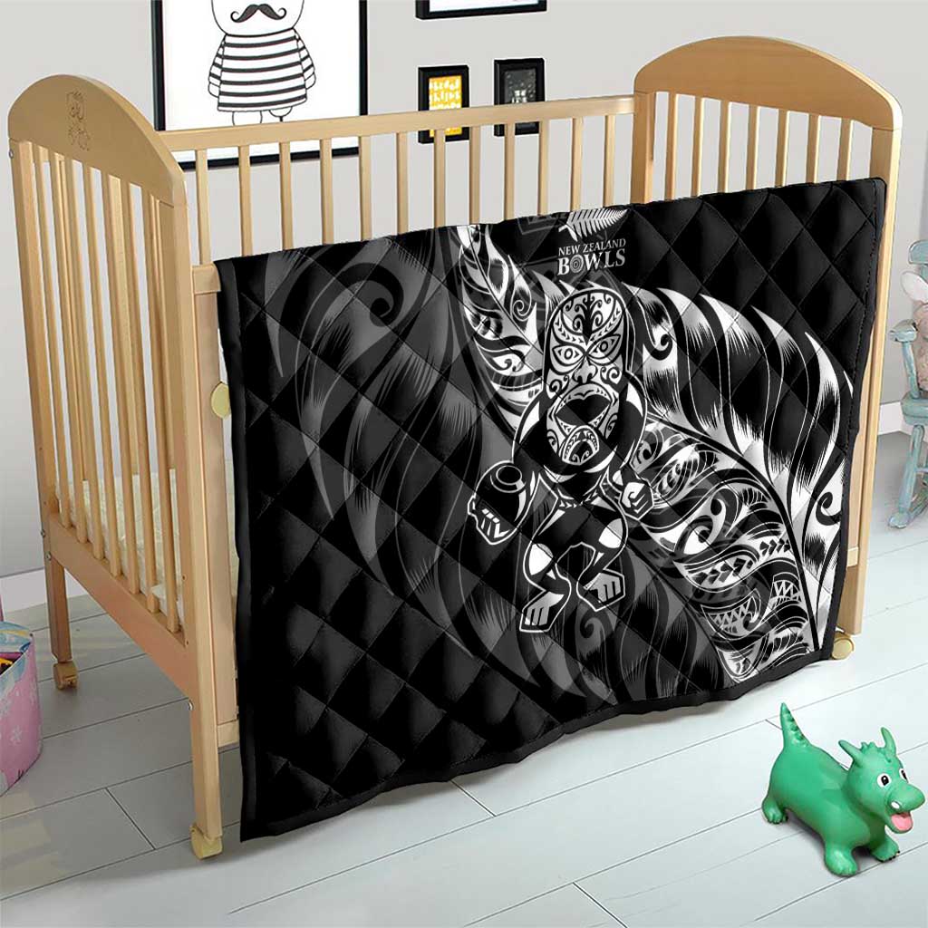 New Zealand Lawn Bowls Quilt Black Maori Warrior Tribal Silver Fern - Polynesian Pride