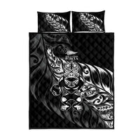 New Zealand Lawn Bowls Quilt Bed Set Black Maori Warrior Tribal Silver Fern - Polynesian Pride