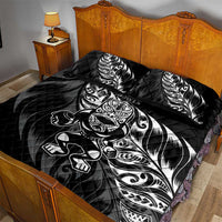 New Zealand Lawn Bowls Quilt Bed Set Black Maori Warrior Tribal Silver Fern - Polynesian Pride