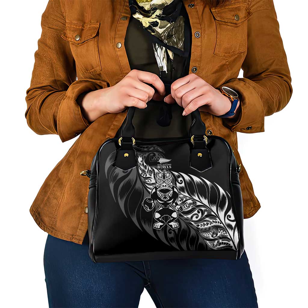 New Zealand Lawn Bowls Shoulder Handbag Black Maori Warrior Tribal Silver Fern - Polynesian Pride