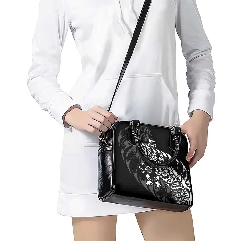 New Zealand Lawn Bowls Shoulder Handbag Black Maori Warrior Tribal Silver Fern - Polynesian Pride