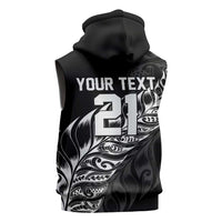 New Zealand Lawn Bowls Custom Sleeveless Hoodie Black Maori Warrior Tribal Silver Fern - Polynesian Pride