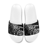 New Zealand Lawn Bowls Slide Sandals Black Maori Warrior Tribal Silver Fern - Polynesian Pride
