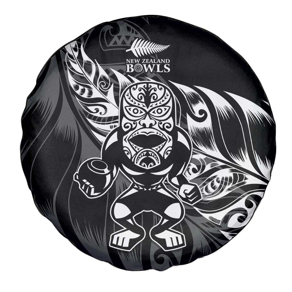 New Zealand Lawn Bowls Spare Tire Cover Black Maori Warrior Tribal Silver Fern - Polynesian Pride