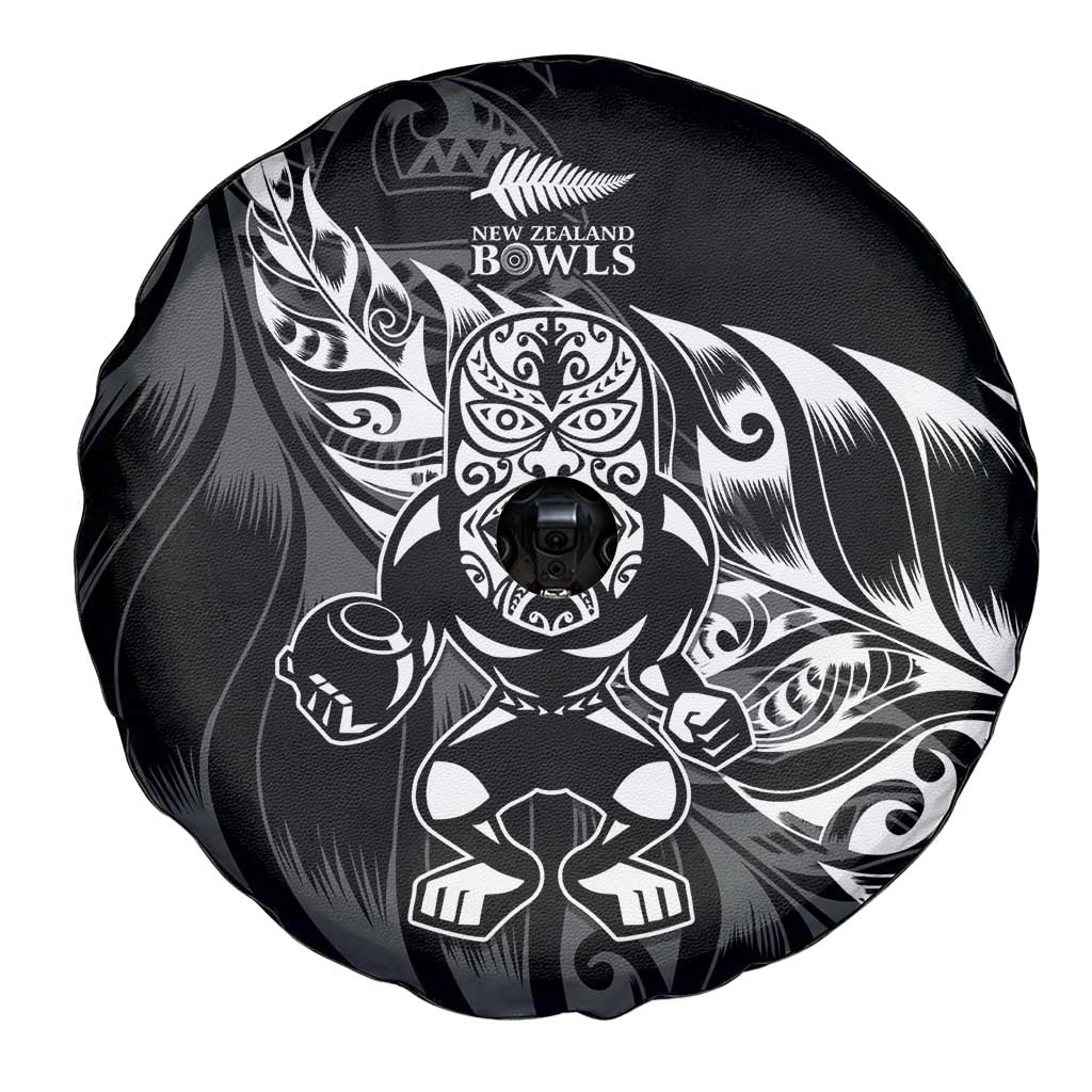 New Zealand Lawn Bowls Spare Tire Cover Black Maori Warrior Tribal Silver Fern - Polynesian Pride