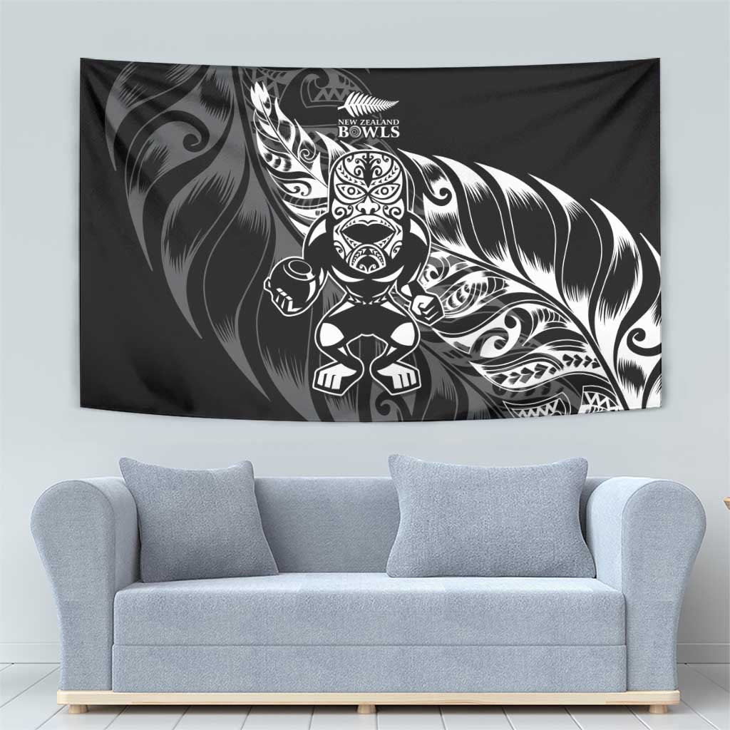 New Zealand Lawn Bowls Tapestry Black Maori Warrior Tribal Silver Fern - Polynesian Pride