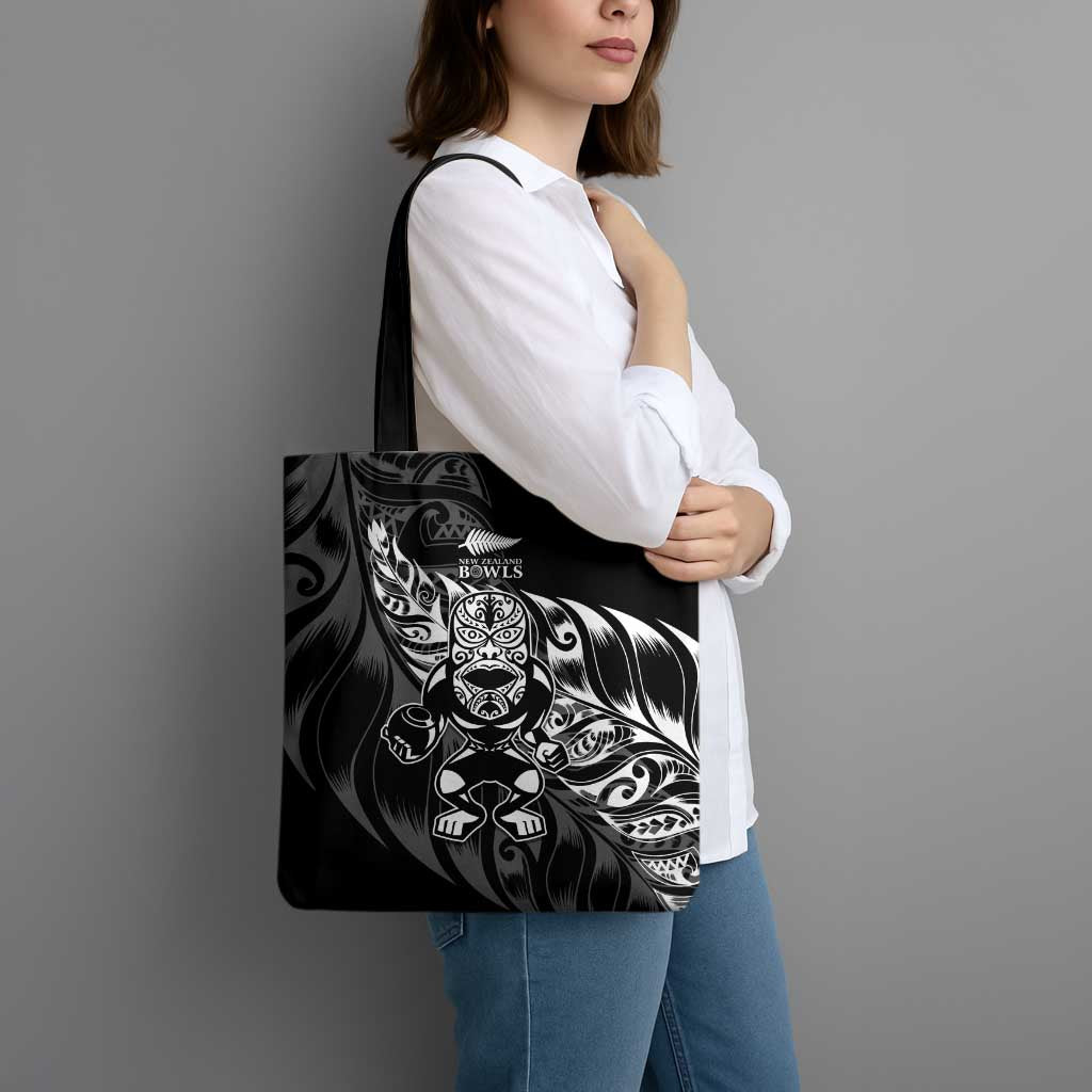 New Zealand Lawn Bowls Tote Bag Black Maori Warrior Tribal Silver Fern - Polynesian Pride