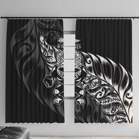 New Zealand Lawn Bowls Window Curtain Black Maori Warrior Tribal Silver Fern - Polynesian Pride