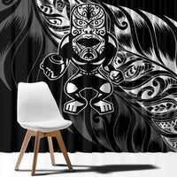 New Zealand Lawn Bowls Window Curtain Black Maori Warrior Tribal Silver Fern - Polynesian Pride