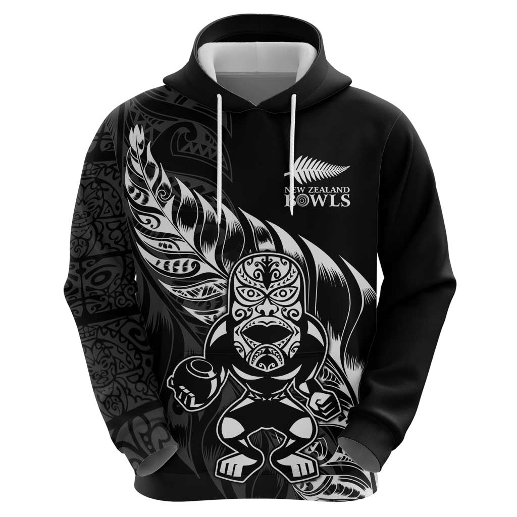 New Zealand Lawn Bowls Custom Zip Hoodie Black Maori Warrior Tribal Silver Fern - Polynesian Pride