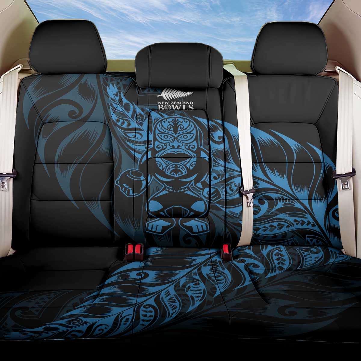 New Zealand Lawn Bowls Back Car Seat Cover Blue Maori Warrior Tribal Silver Fern - Polynesian Pride