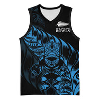 New Zealand Lawn Bowls Custom Basketball Jersey Blue Maori Warrior Tribal Silver Fern - Polynesian Pride
