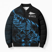 New Zealand Lawn Bowls Custom Bomber Puffer Jacket Blue Maori Warrior Tribal Silver Fern - Polynesian Pride