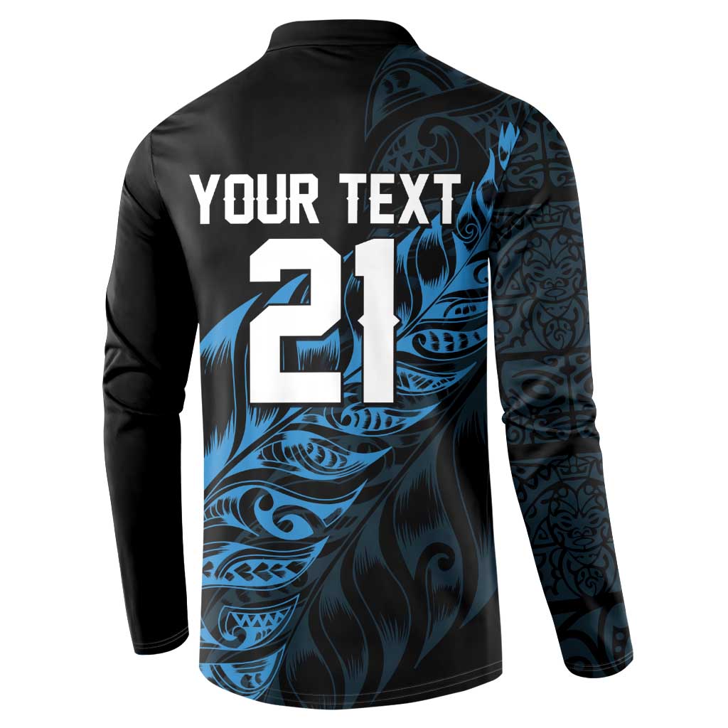 New Zealand Lawn Bowls Custom Button Sweatshirt Blue Maori Warrior Tribal Silver Fern - Polynesian Pride