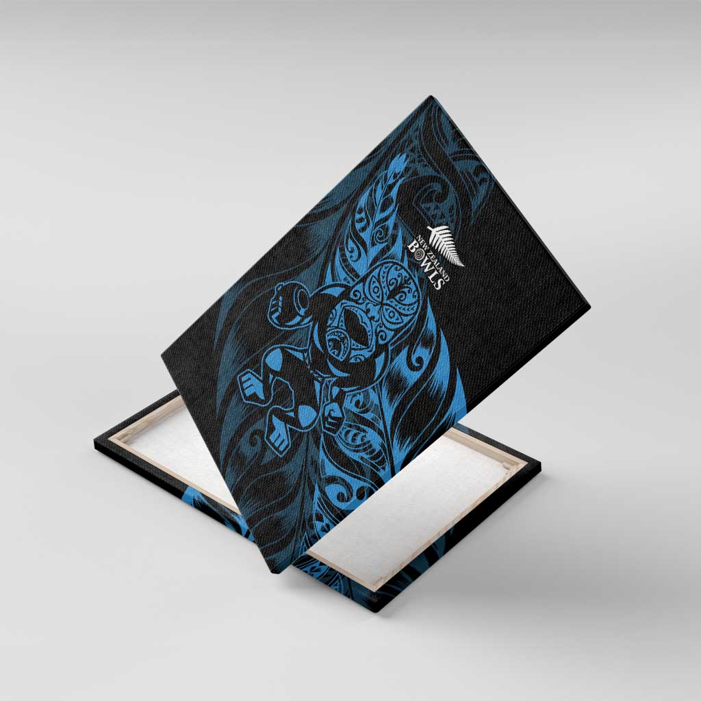 New Zealand Lawn Bowls Canvas Wall Art Blue Maori Warrior Tribal Silver Fern - Polynesian Pride