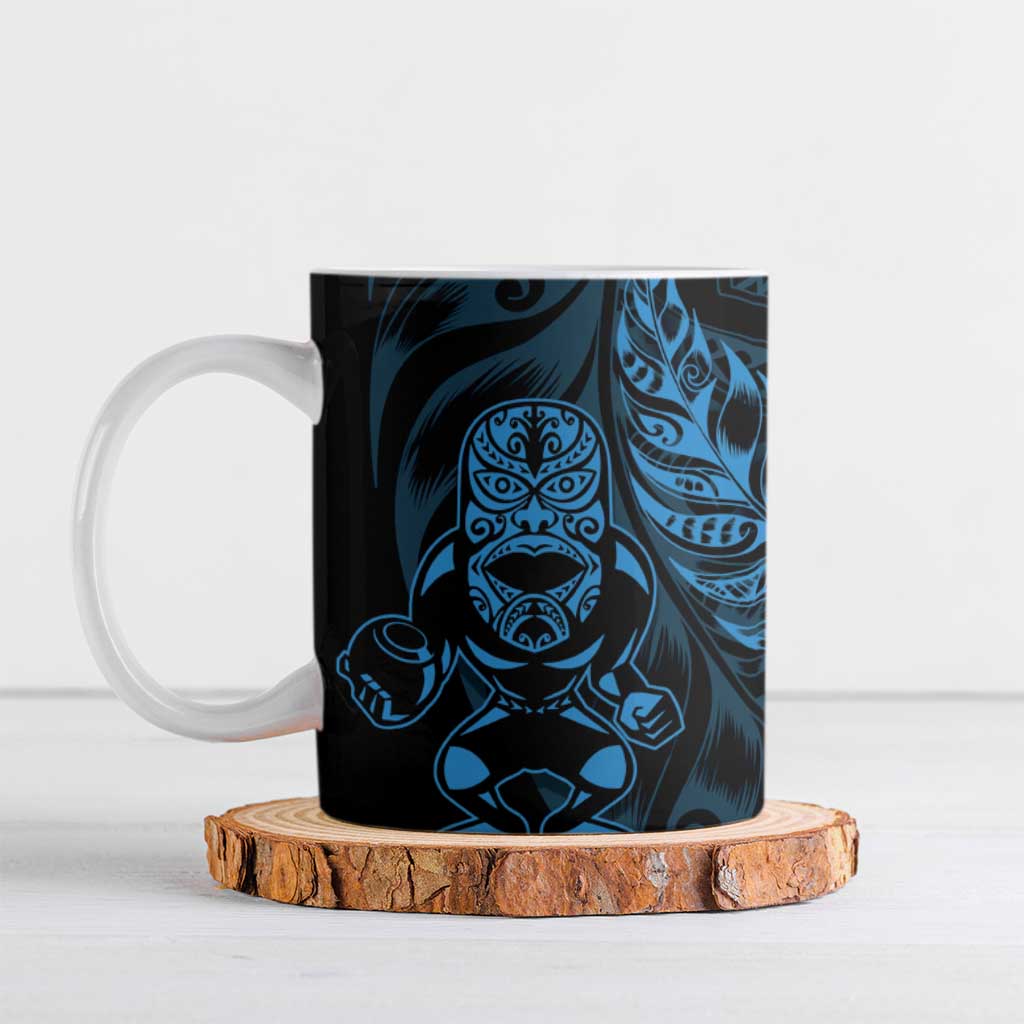New Zealand Lawn Bowls Custom Ceramic Mug Blue Maori Warrior Tribal Silver Fern - Polynesian Pride