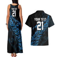 New Zealand Lawn Bowls Custom Couples Matching Tank Maxi Dress and Hawaiian Shirt Blue Maori Warrior Tribal Silver Fern - Polynesian Pride