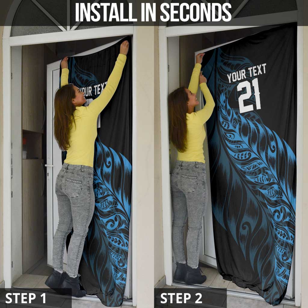 New Zealand Lawn Bowls Custom Door Cover Blue Maori Warrior Tribal Silver Fern - Polynesian Pride