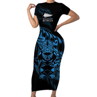 New Zealand Lawn Bowls Custom Family Matching Short Sleeve Bodycon Dress and Hawaiian Shirt Blue Maori Warrior Tribal Silver Fern - Polynesian Pride