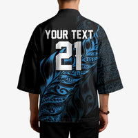 New Zealand Lawn Bowls Custom Kimono Blue Maori Warrior Tribal Silver Fern - Polynesian Pride