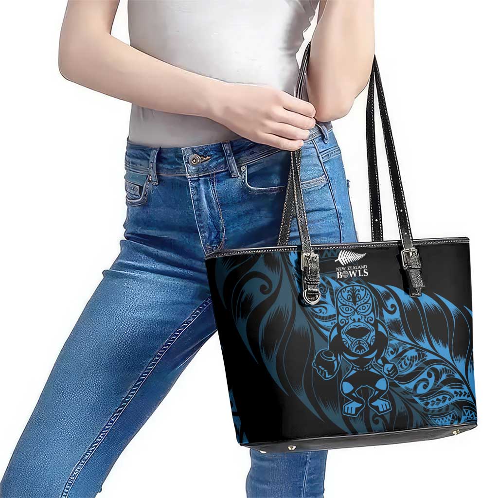 New Zealand Lawn Bowls Leather Tote Bag Blue Maori Warrior Tribal Silver Fern - Polynesian Pride