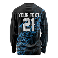 New Zealand Lawn Bowls Custom Long Sleeve Shirt Blue Maori Warrior Tribal Silver Fern - Polynesian Pride