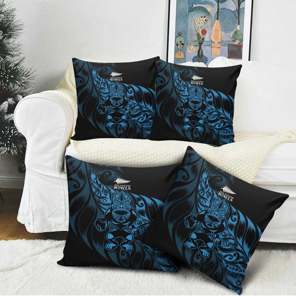 New Zealand Lawn Bowls Pillow Cover Blue Maori Warrior Tribal Silver Fern - Polynesian Pride