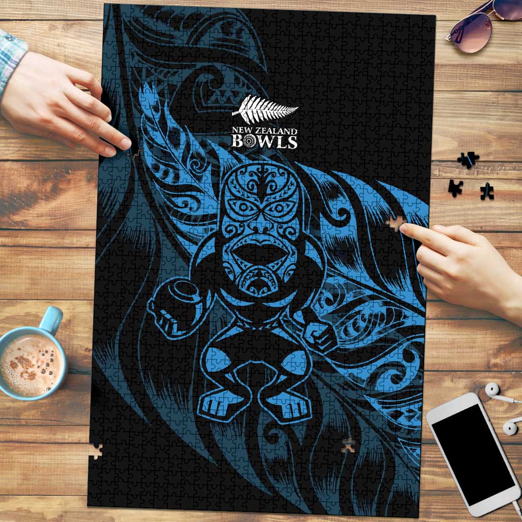 New Zealand Lawn Bowls Puzzle Blue Maori Warrior Tribal Silver Fern - Polynesian Pride