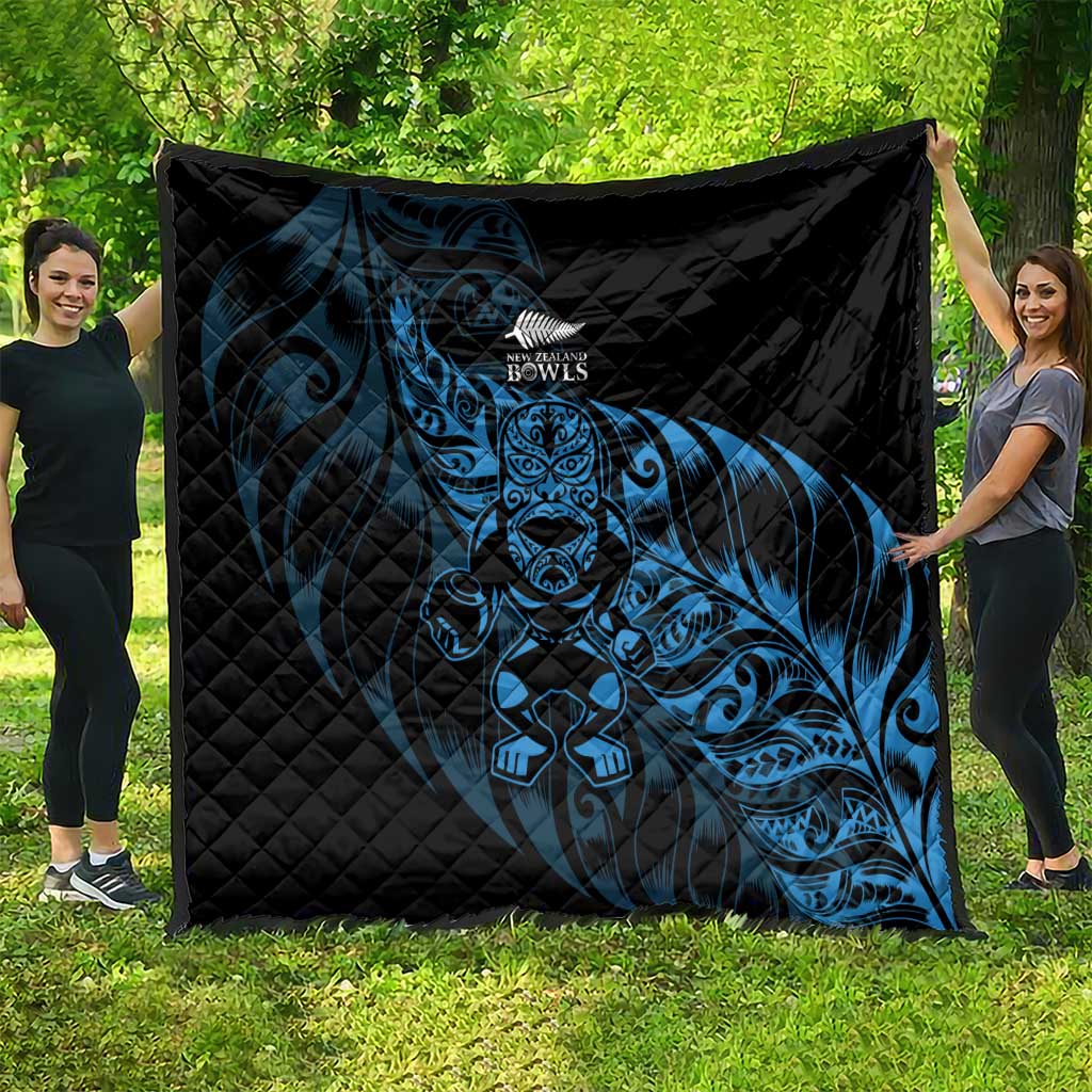 New Zealand Lawn Bowls Quilt Blue Maori Warrior Tribal Silver Fern - Polynesian Pride