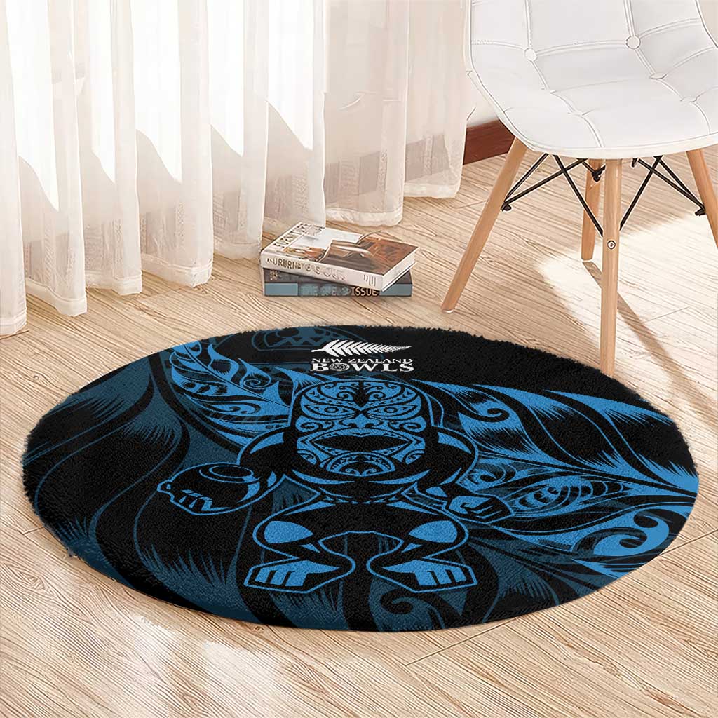 New Zealand Lawn Bowls Round Carpet Blue Maori Warrior Tribal Silver Fern - Polynesian Pride