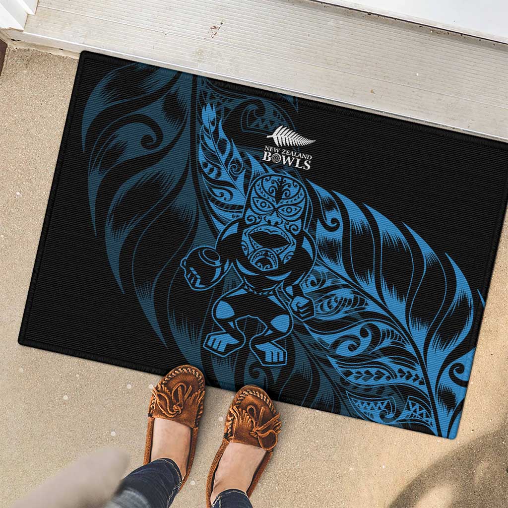 New Zealand Lawn Bowls Rubber Doormat Blue Maori Warrior Tribal Silver Fern - Polynesian Pride