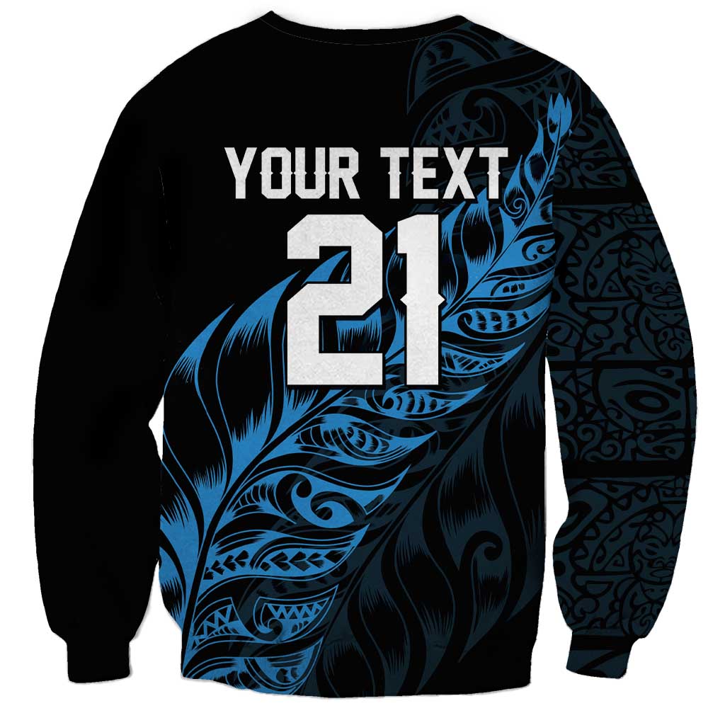 New Zealand Lawn Bowls Custom Sweatshirt Blue Maori Warrior Tribal Silver Fern - Polynesian Pride