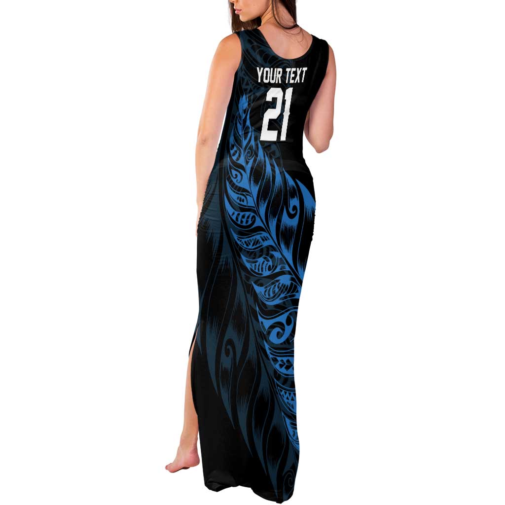 New Zealand Lawn Bowls Custom Tank Maxi Dress Blue Maori Warrior Tribal Silver Fern - Polynesian Pride