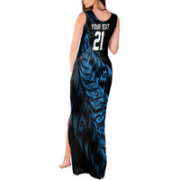 New Zealand Lawn Bowls Custom Tank Maxi Dress Blue Maori Warrior Tribal Silver Fern - Polynesian Pride