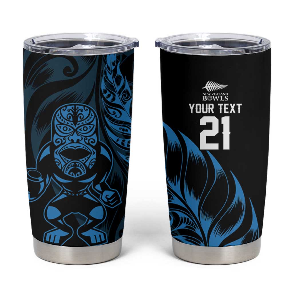 New Zealand Lawn Bowls Custom Tumbler Cup Blue Maori Warrior Tribal Silver Fern - Polynesian Pride