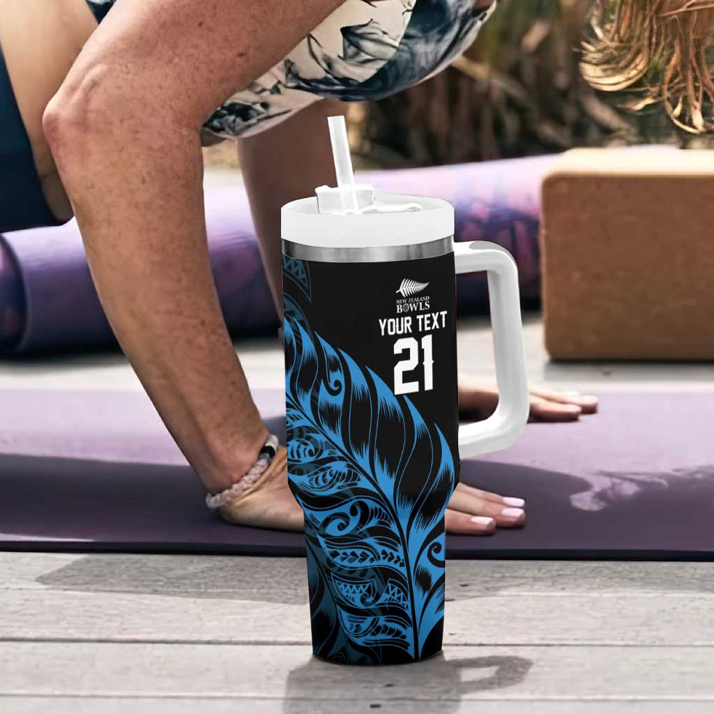 New Zealand Lawn Bowls Custom Tumbler With Handle Blue Maori Warrior Tribal Silver Fern - Polynesian Pride