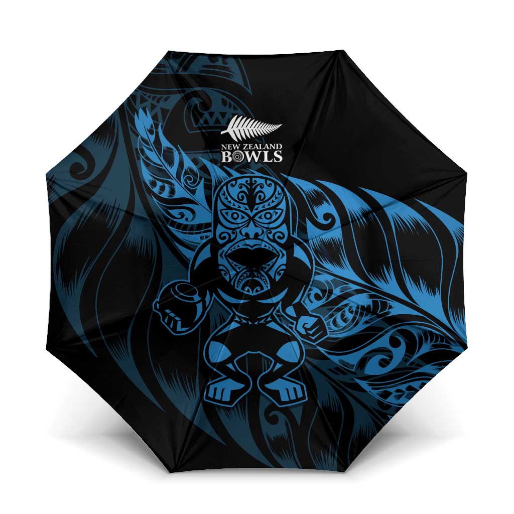 New Zealand Lawn Bowls Umbrella Blue Maori Warrior Tribal Silver Fern - Polynesian Pride