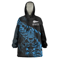New Zealand Lawn Bowls Custom Wearable Blanket Hoodie Blue Maori Warrior Tribal Silver Fern - Polynesian Pride