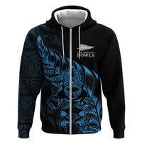 New Zealand Lawn Bowls Custom Zip Hoodie Blue Maori Warrior Tribal Silver Fern - Polynesian Pride