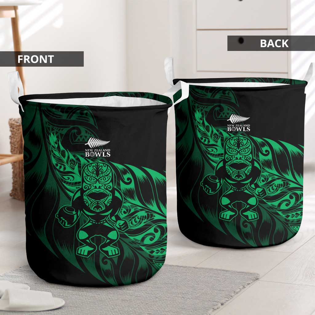 New Zealand Lawn Bowls Laundry Basket Green Maori Warrior Tribal Silver Fern - Polynesian Pride