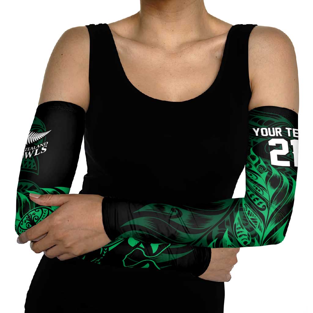 New Zealand Lawn Bowls Custom Arm Sleeves Green Maori Warrior Tribal Silver Fern - Polynesian Pride