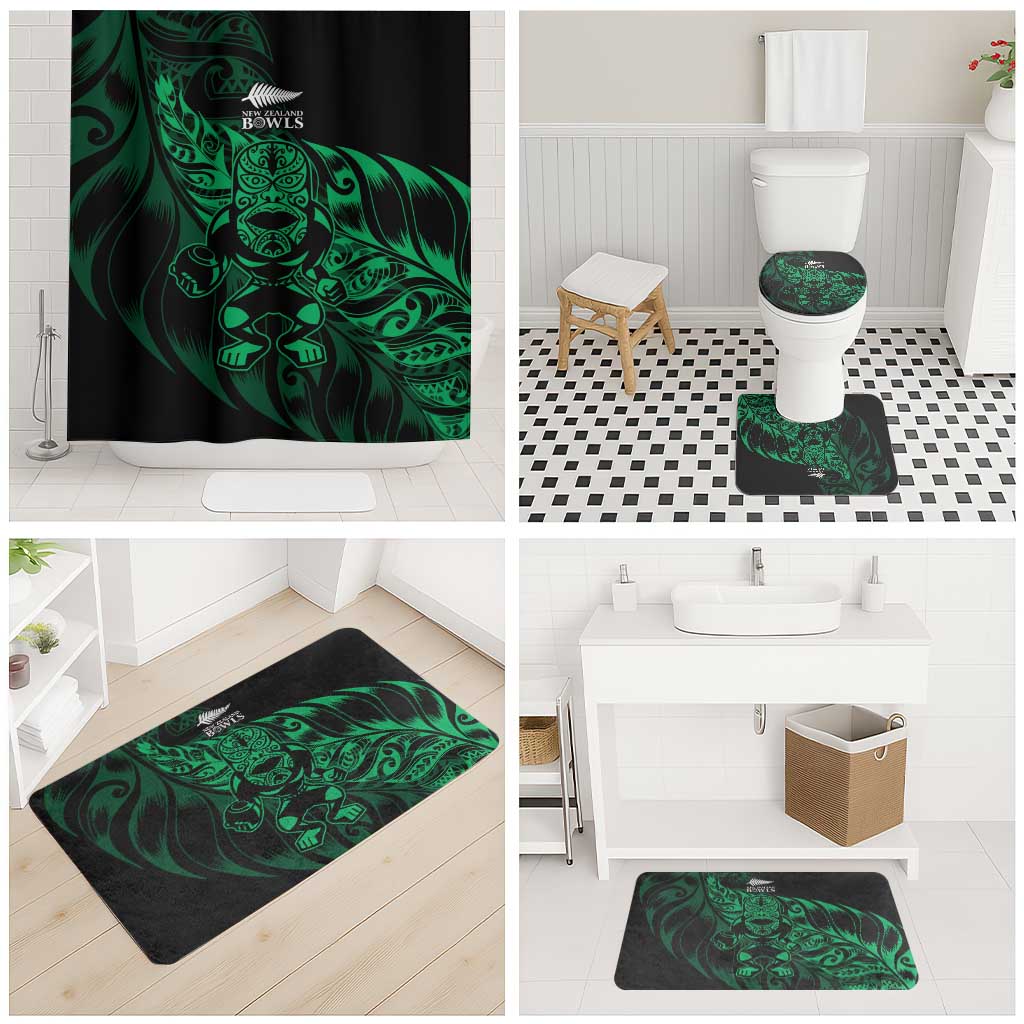 New Zealand Lawn Bowls Bathroom Set Green Maori Warrior Tribal Silver Fern - Polynesian Pride